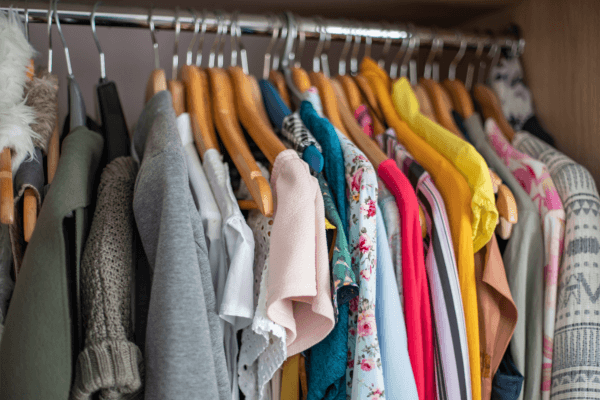 Women's clothing in a closet