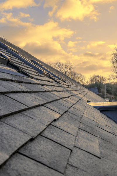 A residential roof with the sunrise in the distance, for information on roof inspections